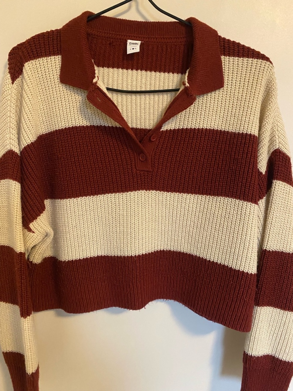 Cropped Striped Ribbed Knit Sweater